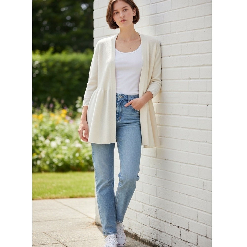 Calypso Christiane Celle Miri Cardigan L Cashmere Cream NWT Empire Waist Peplum